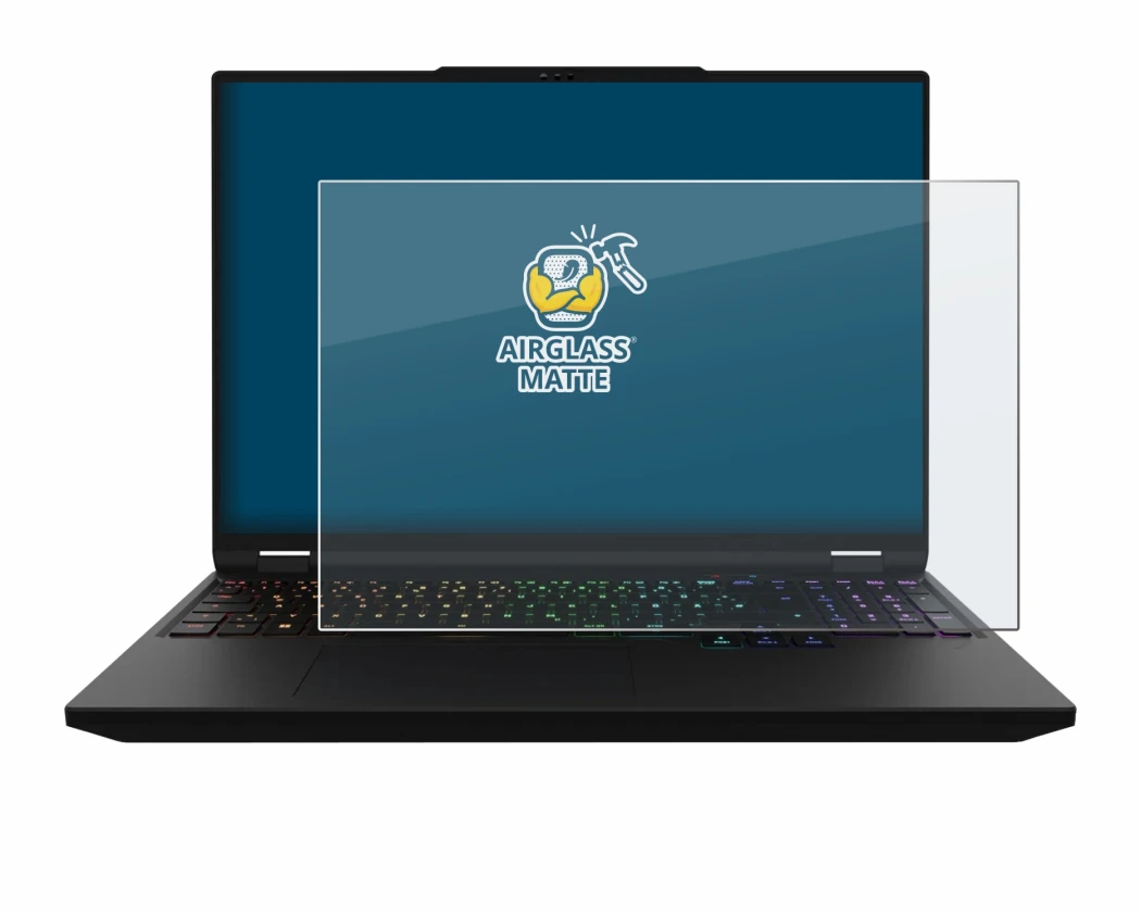 Abbildung des Geräts XMG Apex 16 Max mit einer Vielzahl des Displayschutzes.