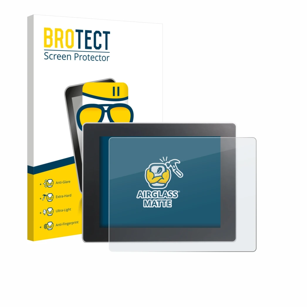 Vorderseite einer Produktverpackung mit dem Markenlogo BROTECT. Daneben ist das Gerät Weintek cMT3092X mit dem zugehörigen Dis