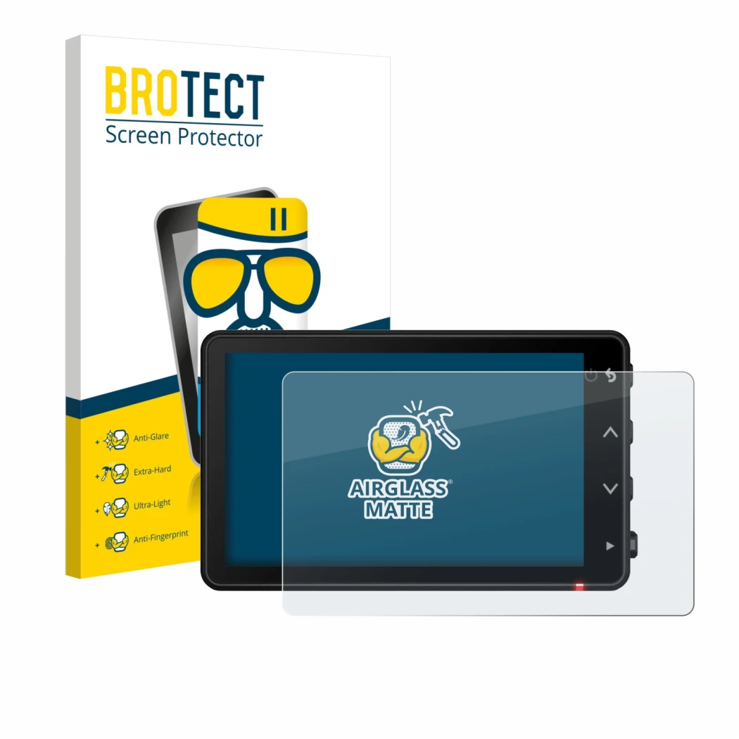 Vorderseite einer Produktverpackung mit dem Markenlogo BROTECT. Daneben ist das Gerät Garmin Catalyst 2 mit dem zugehörigen Di