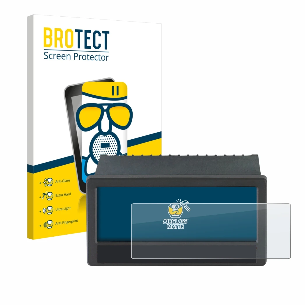 Vorderseite einer Produktverpackung mit dem Markenlogo BROTECT. Daneben ist das Gerät ifm DX2055 mit dem zugehörigen Displaysc