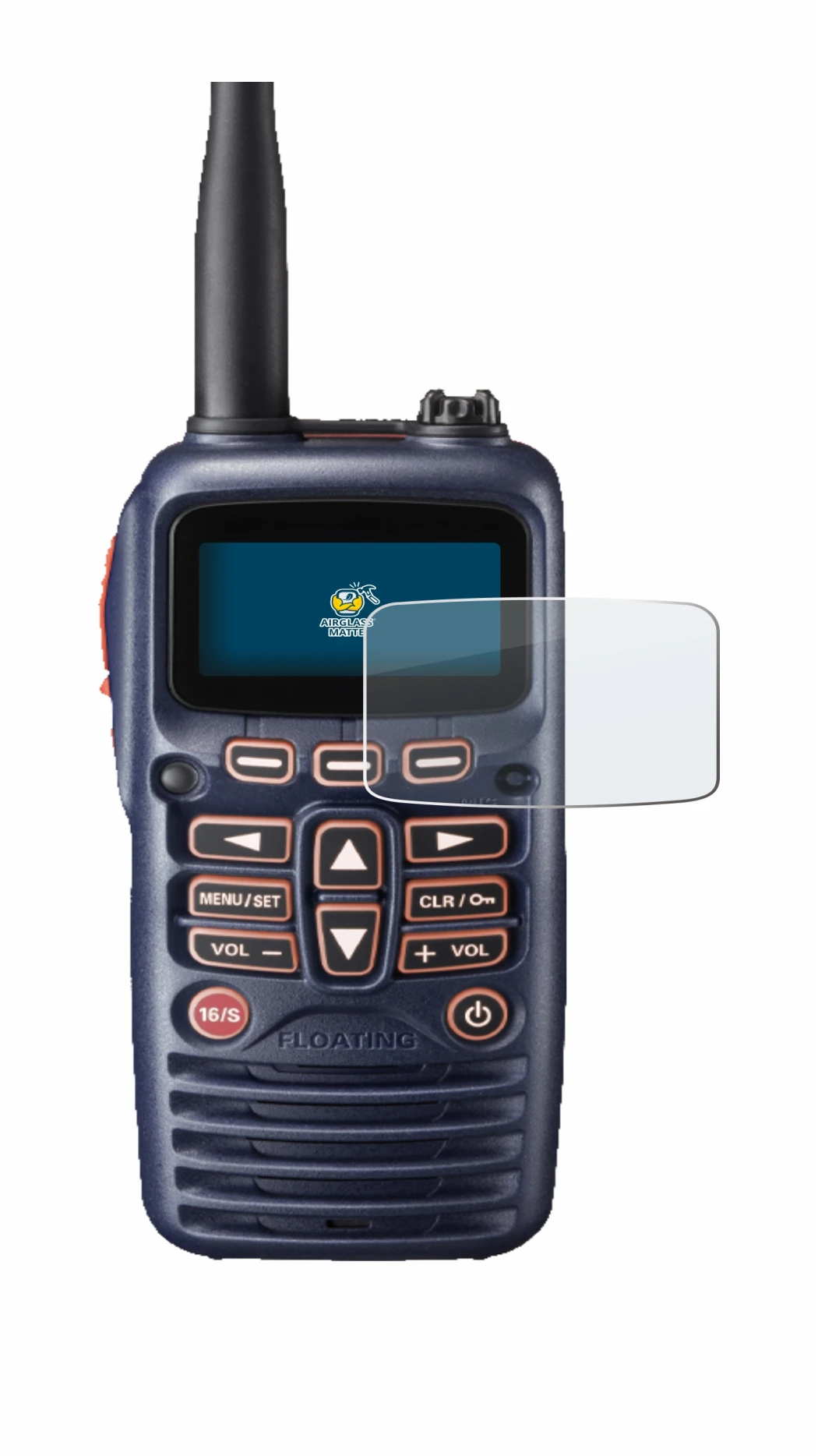 Abbildung des Geräts Standard Horizon HX320E mit einer Vielzahl des Displayschutzes.