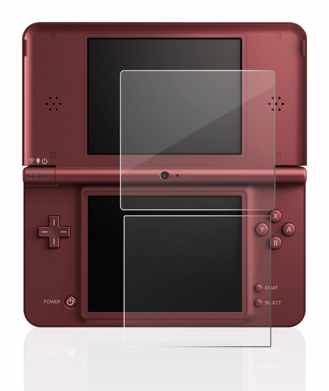 Abbildung des Geräts Nintendo DSi XL mit einer Vielzahl des Displayschutzes.