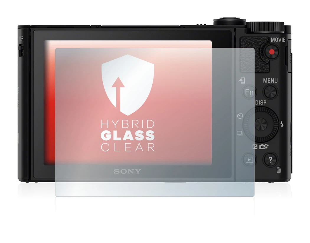 Abbildung des Geräts Sony Cyber-Shot DSC-HX90 mit einer Vielzahl des Displayschutzes.
