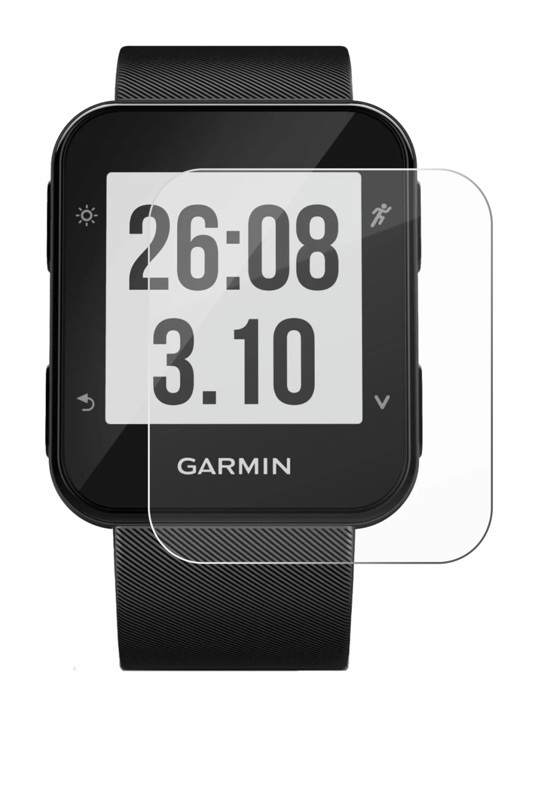 Abbildung des Geräts Garmin Forerunner 30 mit einer Vielzahl des Displayschutzes.