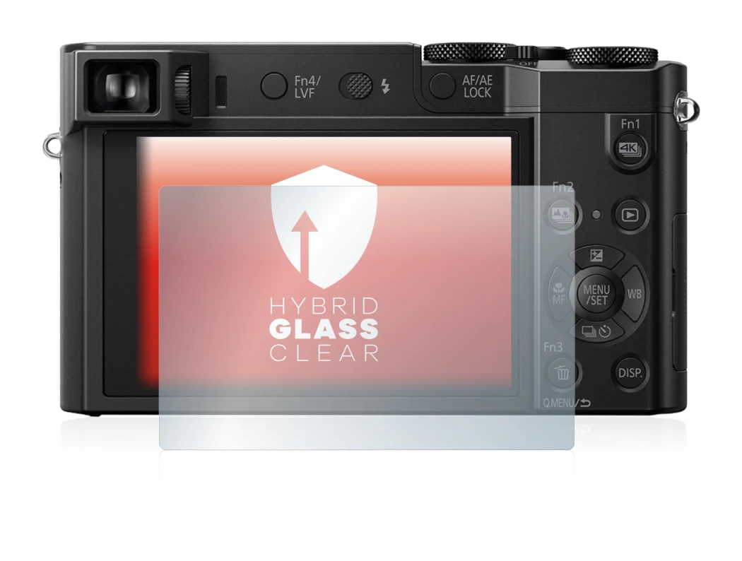 Abbildung des Geräts Panasonic Lumix DMC-TZ100 mit einer Vielzahl des Displayschutzes.