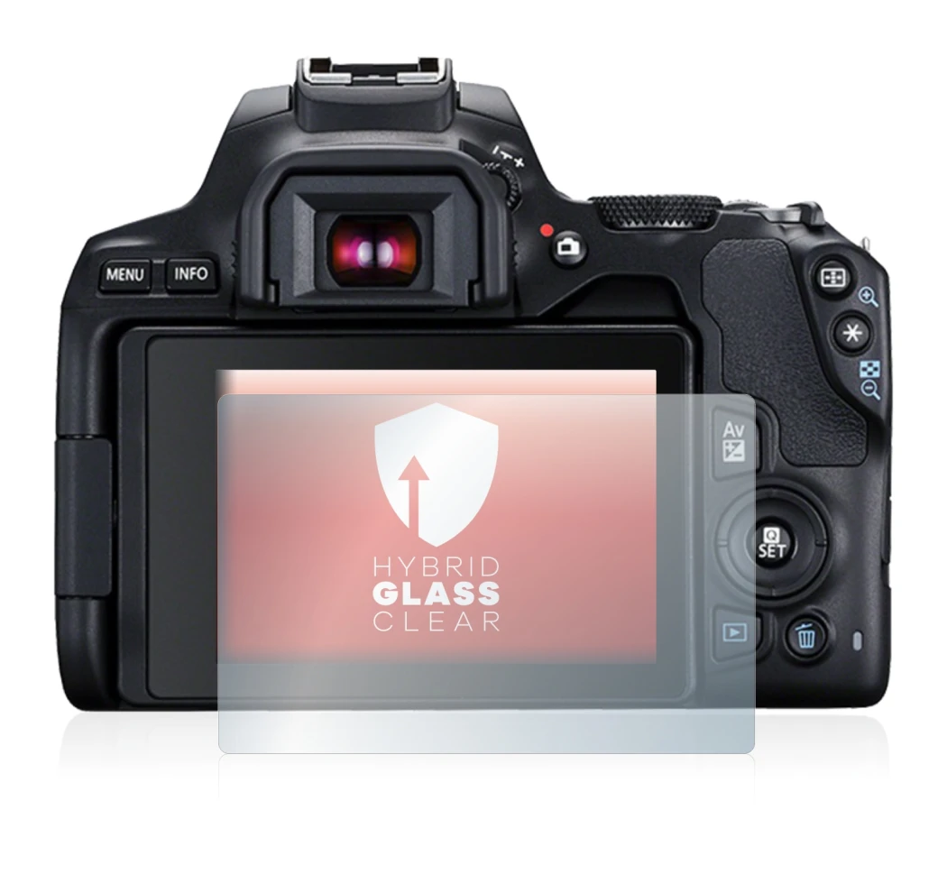 Abbildung des Geräts Canon EOS 250D mit einer Vielzahl des Displayschutzes.