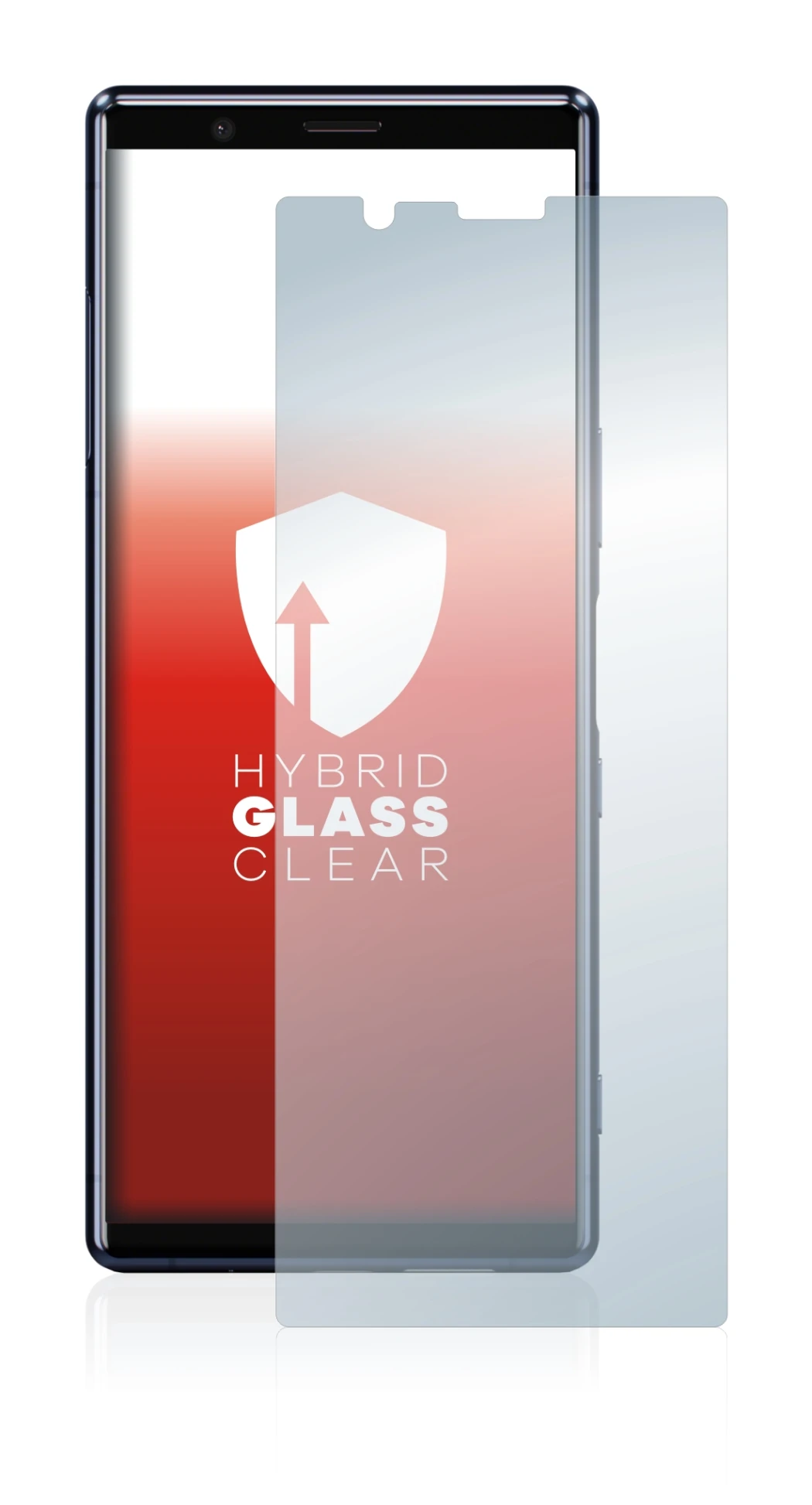 Abbildung des Geräts Sony Xperia 5 mit einer Vielzahl des Displayschutzes.