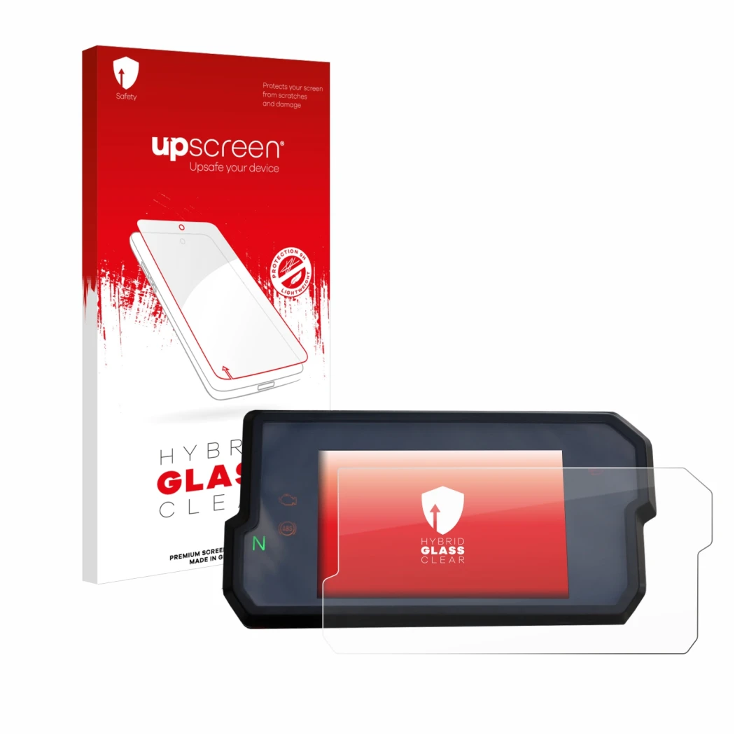 Vorderseite einer Produktverpackung mit dem Markenlogo upscreen. Daneben ist das Gerät KTM 125 / 390 Duke 2017+ mit dem zugehö