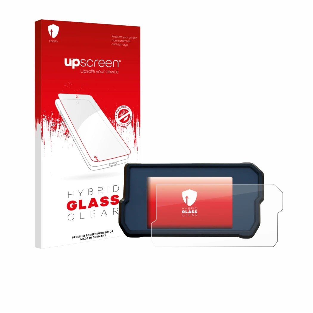 Vorderseite einer Produktverpackung mit dem Markenlogo upscreen. Daneben ist das Gerät KTM 790 Adventure 2019+ mit dem zugehör