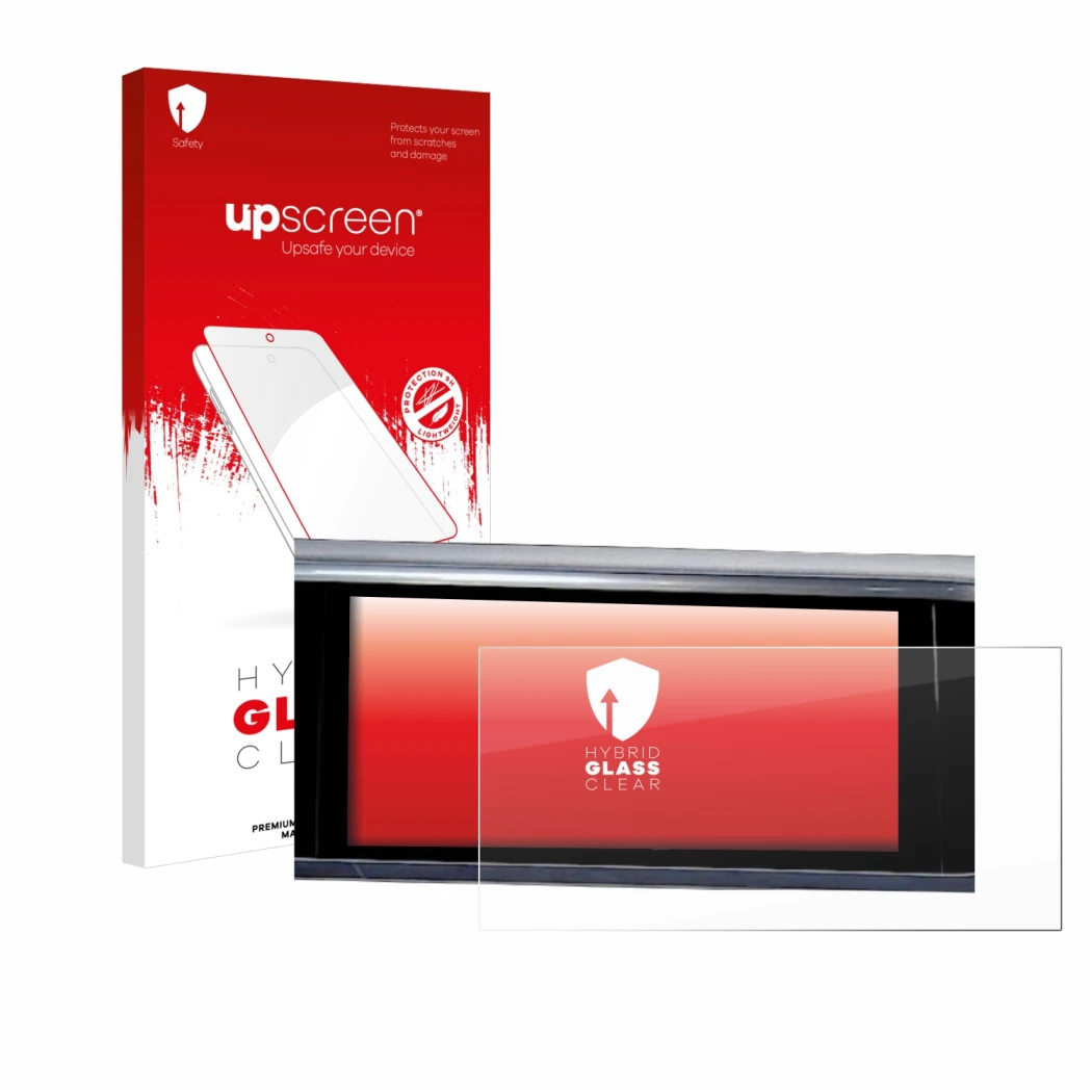 Vorderseite einer Produktverpackung mit dem Markenlogo upscreen. Daneben ist das Gerät Audi A6 2018 MMI Navigation Plus 10.1