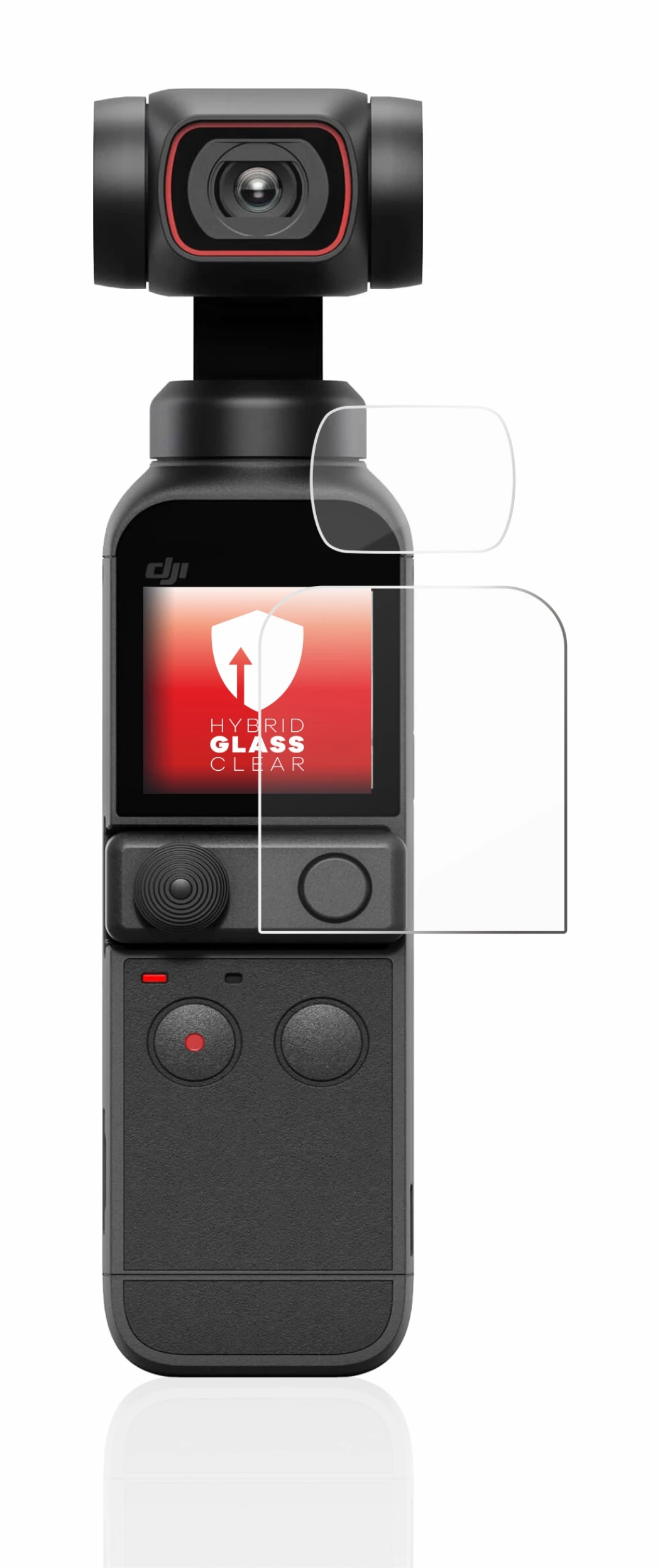 Abbildung des Geräts DJI Osmo Pocket 2 (Display + Linse) mit einer Vielzahl des Displayschutzes.