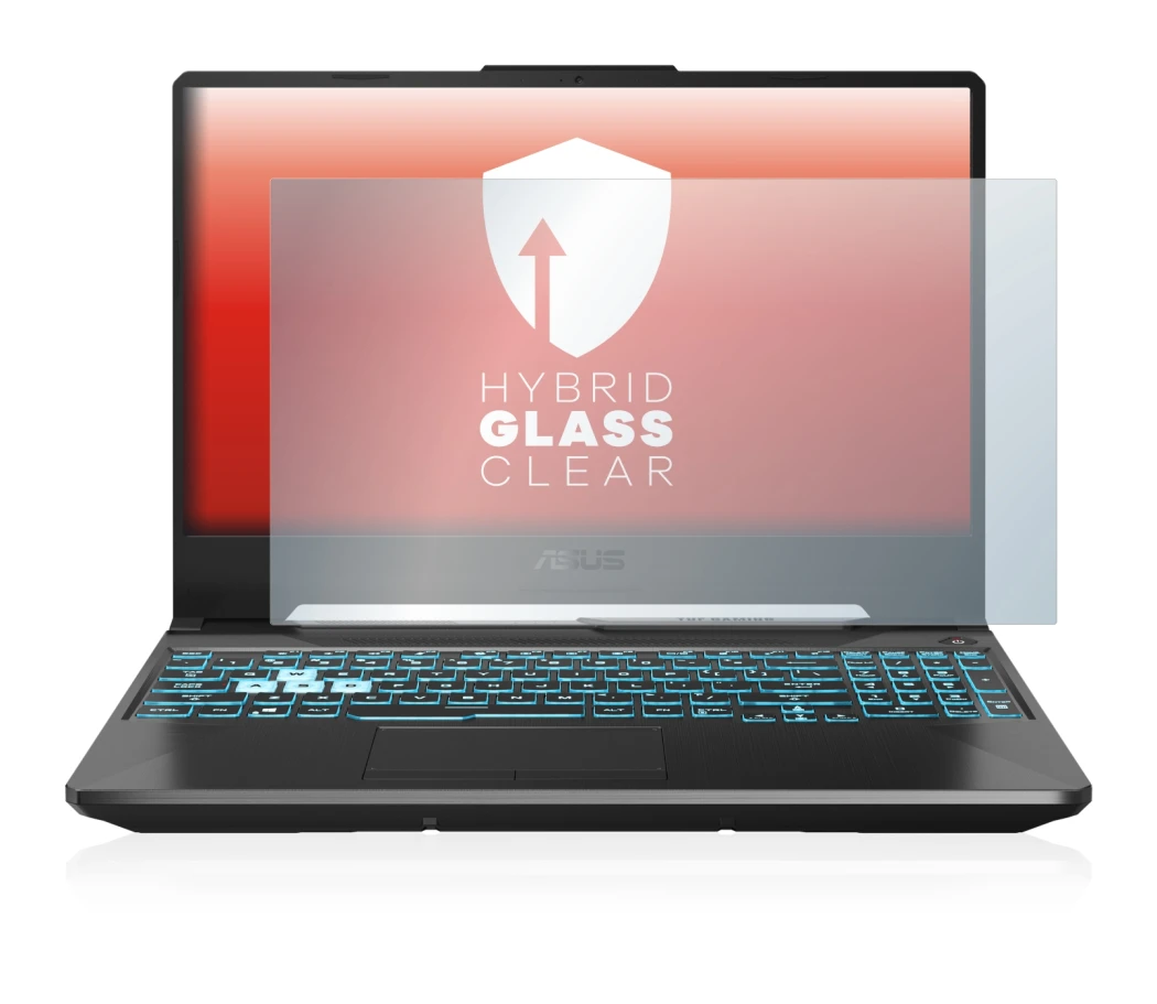 Abbildung des Geräts ASUS TUF Gaming A15 mit einer Vielzahl des Displayschutzes.