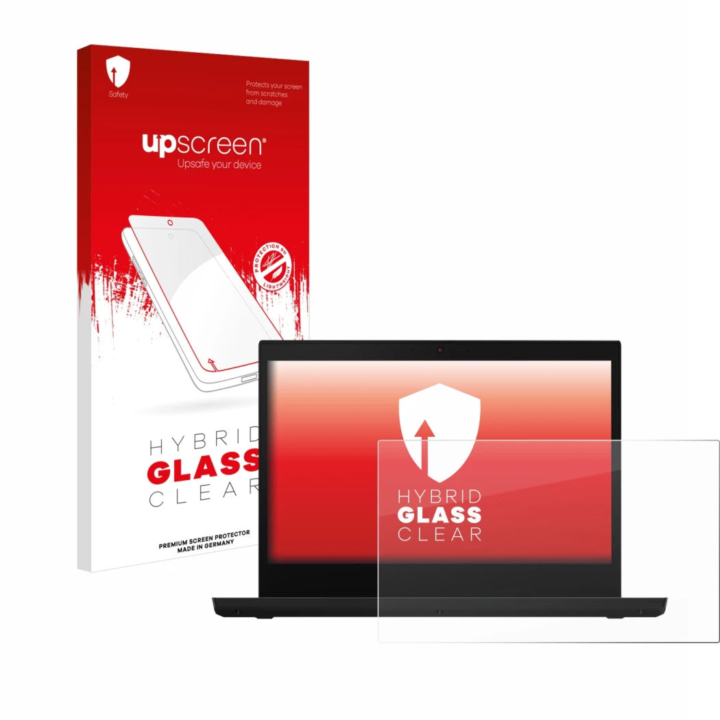 Vorderseite einer Produktverpackung mit dem Markenlogo upscreen. Daneben ist das Gerät Lenovo ThinkPad L14 Gen 2 mit dem zugeh