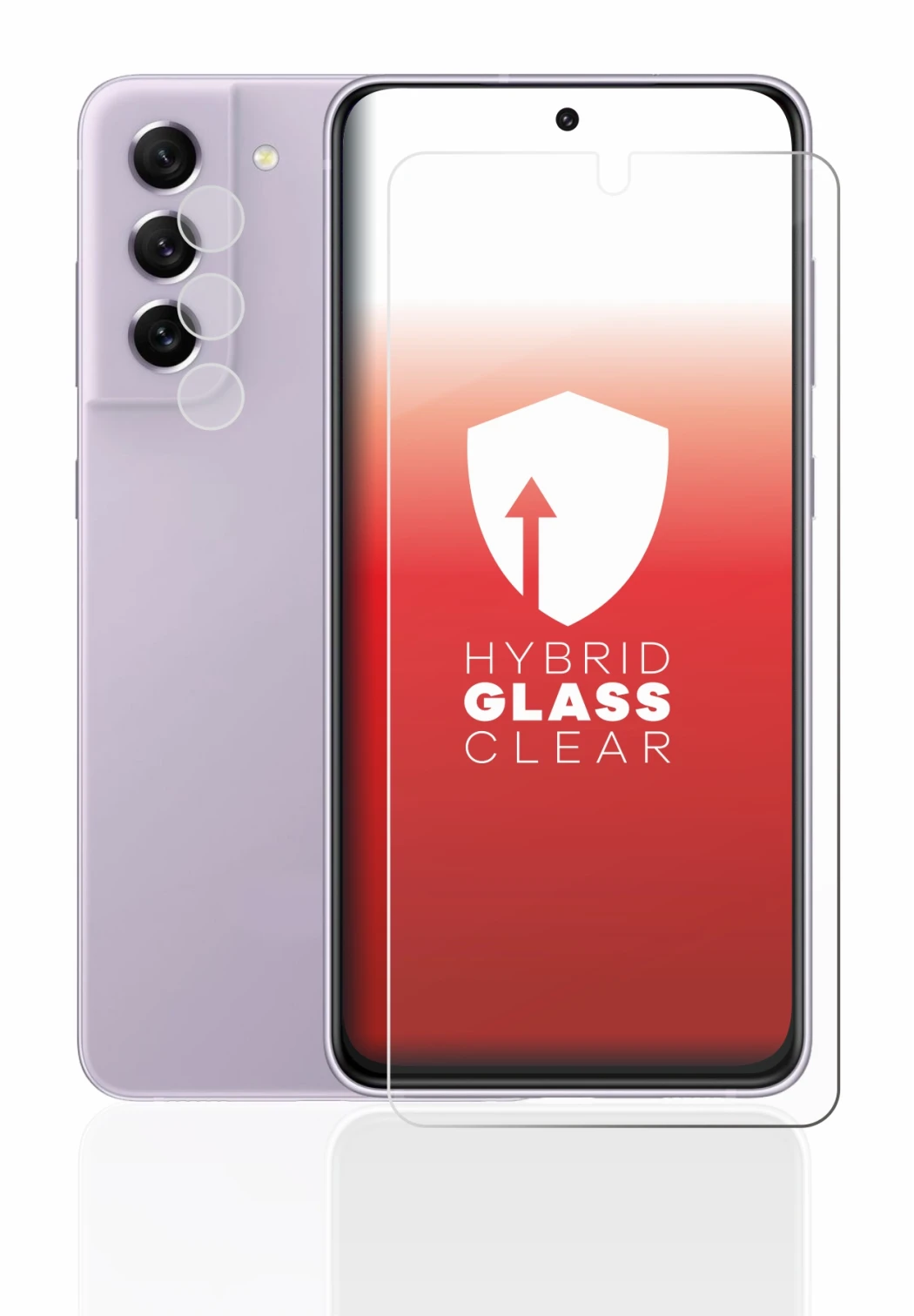 Abbildung des Geräts Samsung Galaxy S21 FE 5G (Display+Kamera) mit einer Vielzahl des Displayschutzes.
