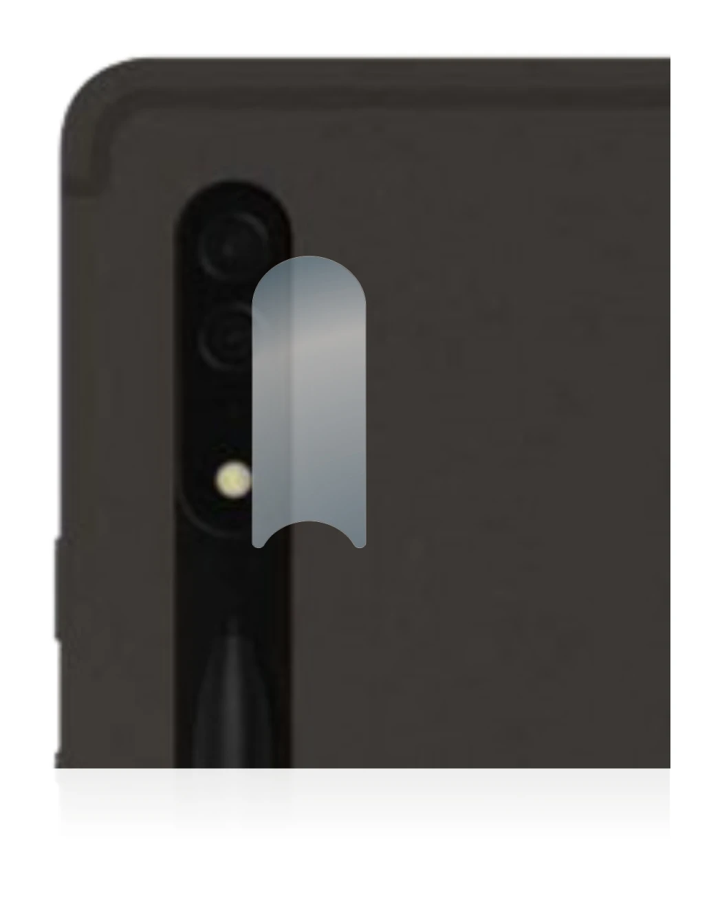 Abbildung des Geräts Samsung Galaxy Tab S8 Ultra 5G (NUR Kameraschutz) mit einer Vielzahl des Displayschutzes.