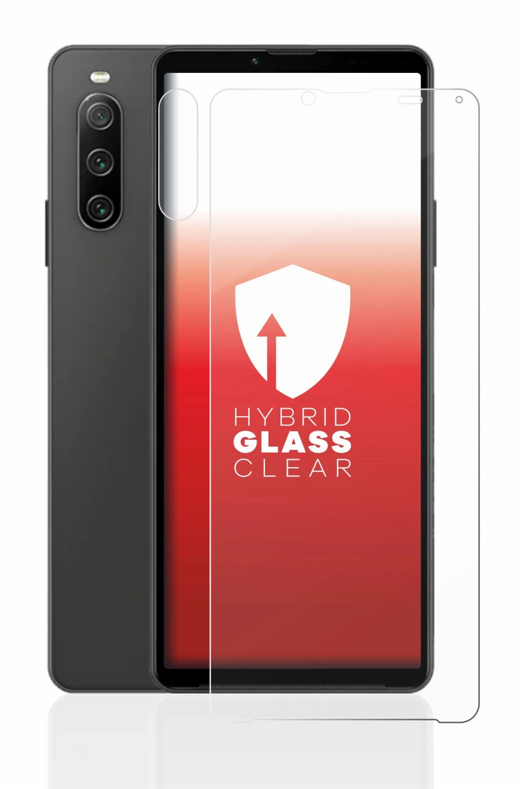 Abbildung des Geräts Sony Xperia 10 IV (Display+Kamera) mit einer Vielzahl des Displayschutzes.