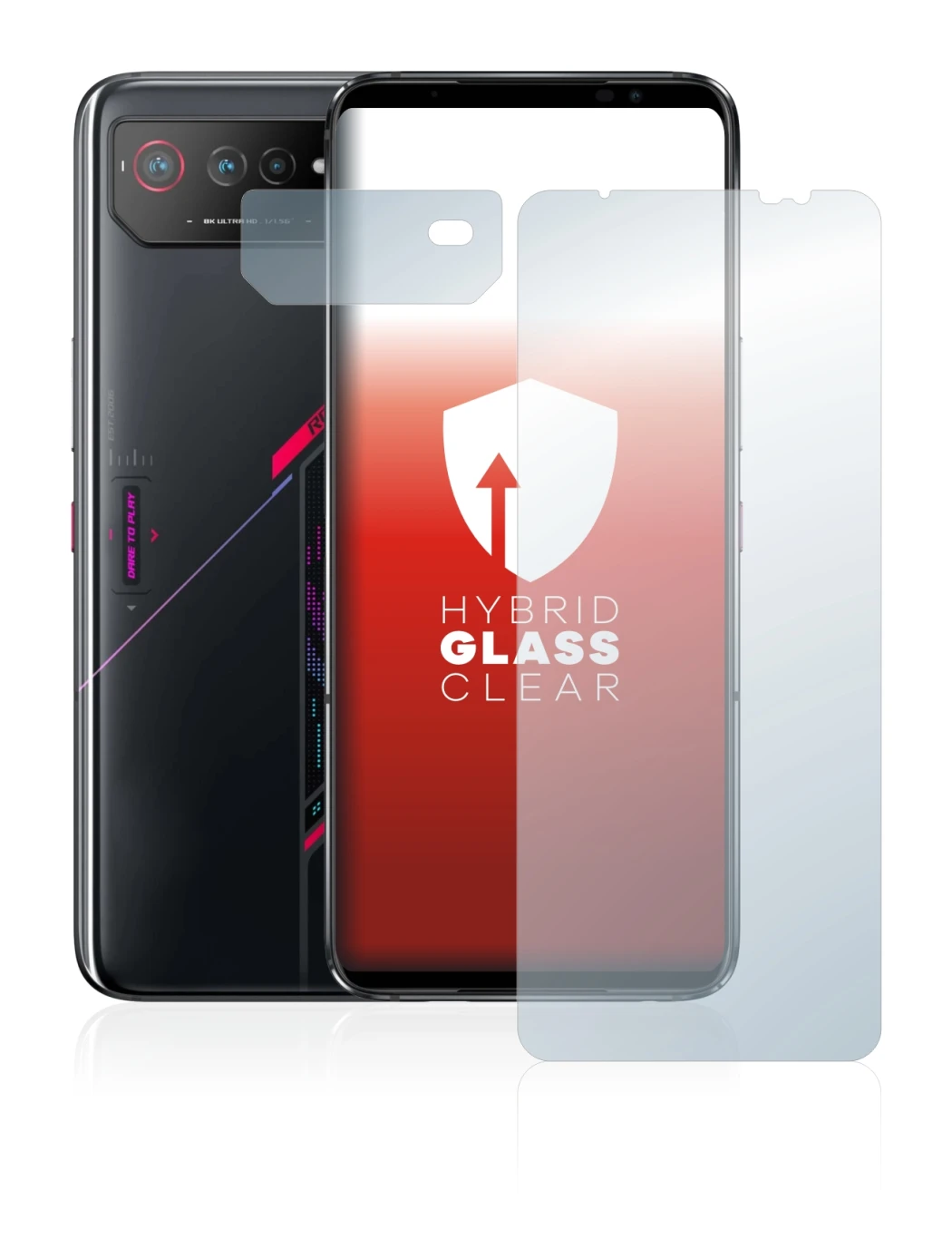 Abbildung des Geräts ASUS ROG Phone 6 (Display+Kamera) mit einer Vielzahl des Displayschutzes.