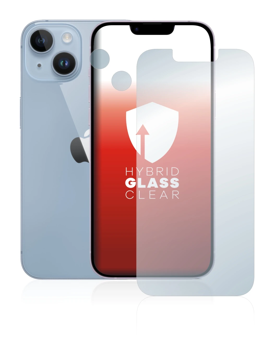 Abbildung des Geräts Apple iPhone 14 (Display+Kamera) mit einer Vielzahl des Displayschutzes.