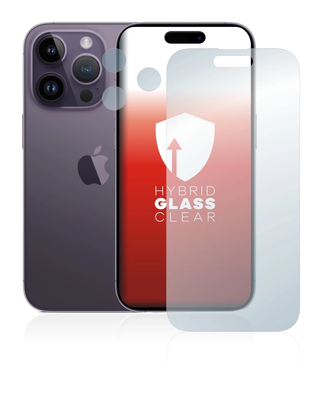 Abbildung des Geräts Apple iPhone 14 Pro (Display+Kamera) mit einer Vielzahl des Displayschutzes.