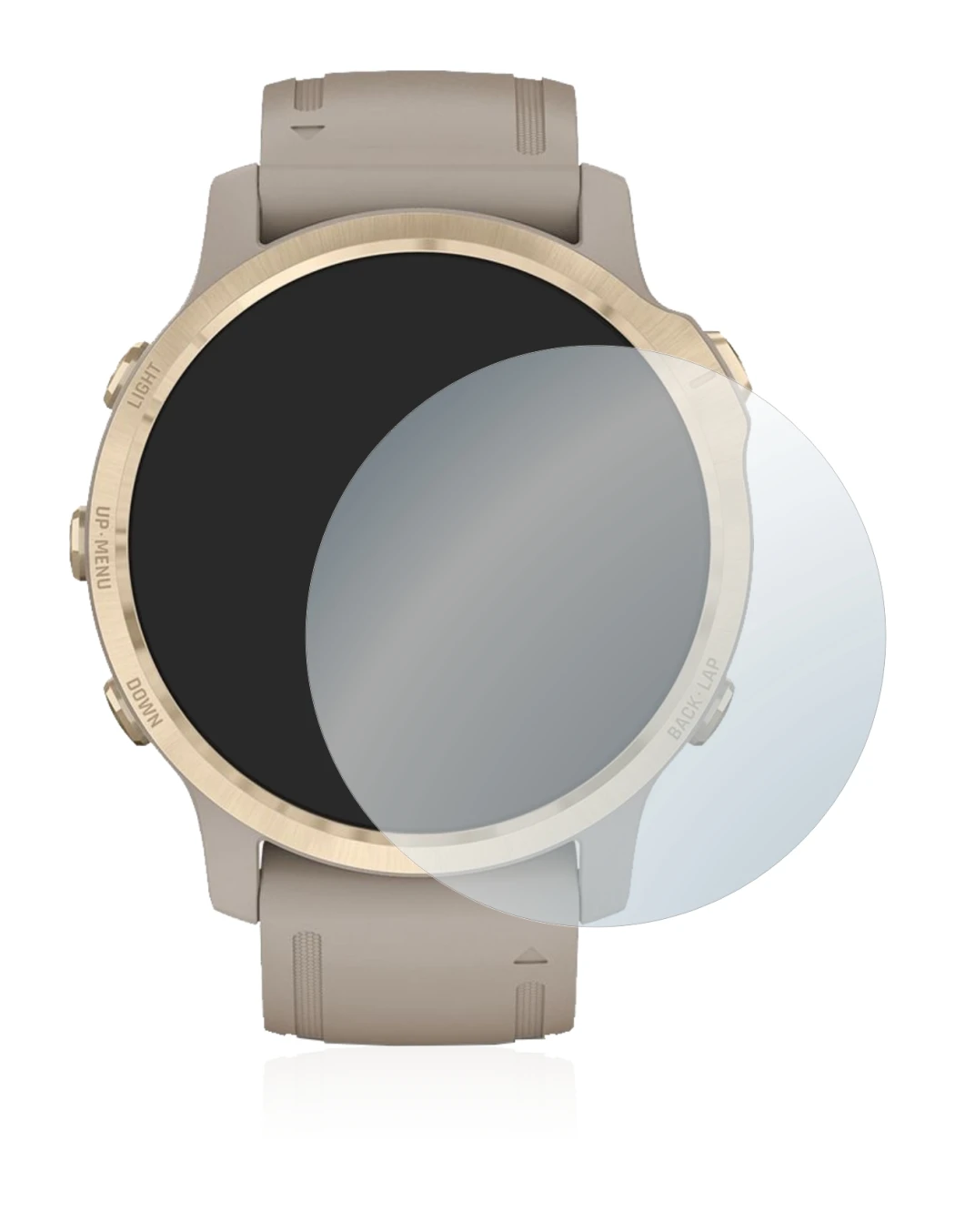 Abbildung des Geräts Garmin Fenix 6S Pro Solar mit einer Vielzahl des Displayschutzes.
