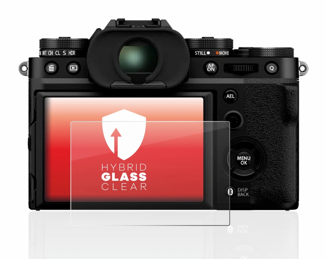 Abbildung des Geräts Fujifilm X-T5 mit einer Vielzahl des Displayschutzes.