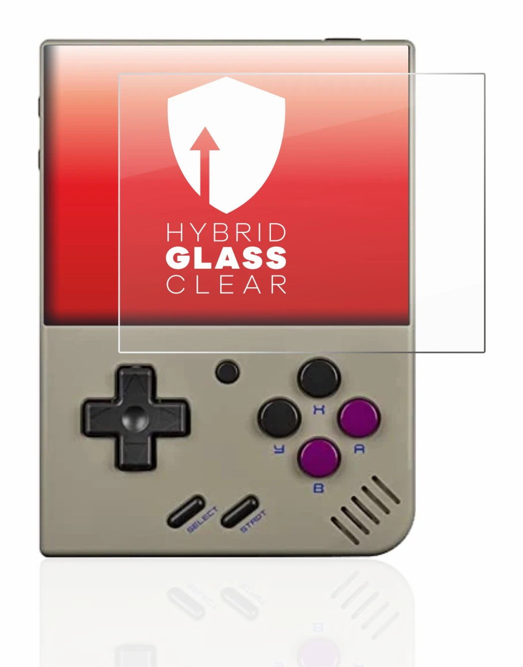 Abbildung des Geräts Miyoo Mini Plus mit einer Vielzahl des Displayschutzes.