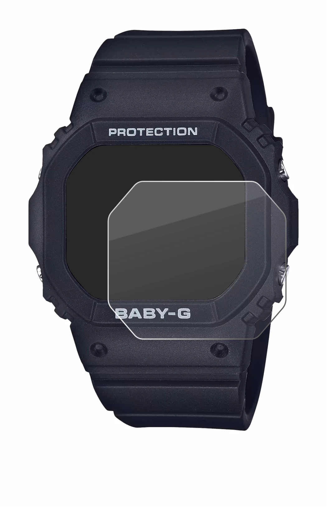 Abbildung des Geräts Casio Baby-G BGD-565 mit einer Vielzahl des Displayschutzes.