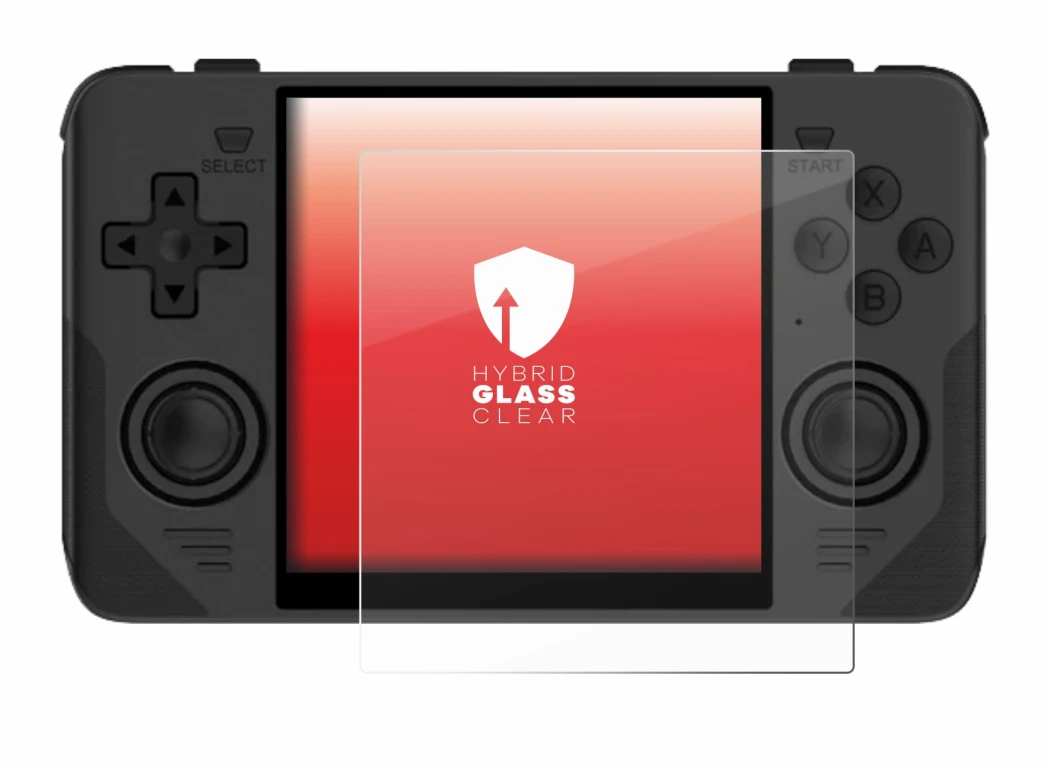 Abbildung des Geräts Powkiddy RGB30 mit einer Vielzahl des Displayschutzes.