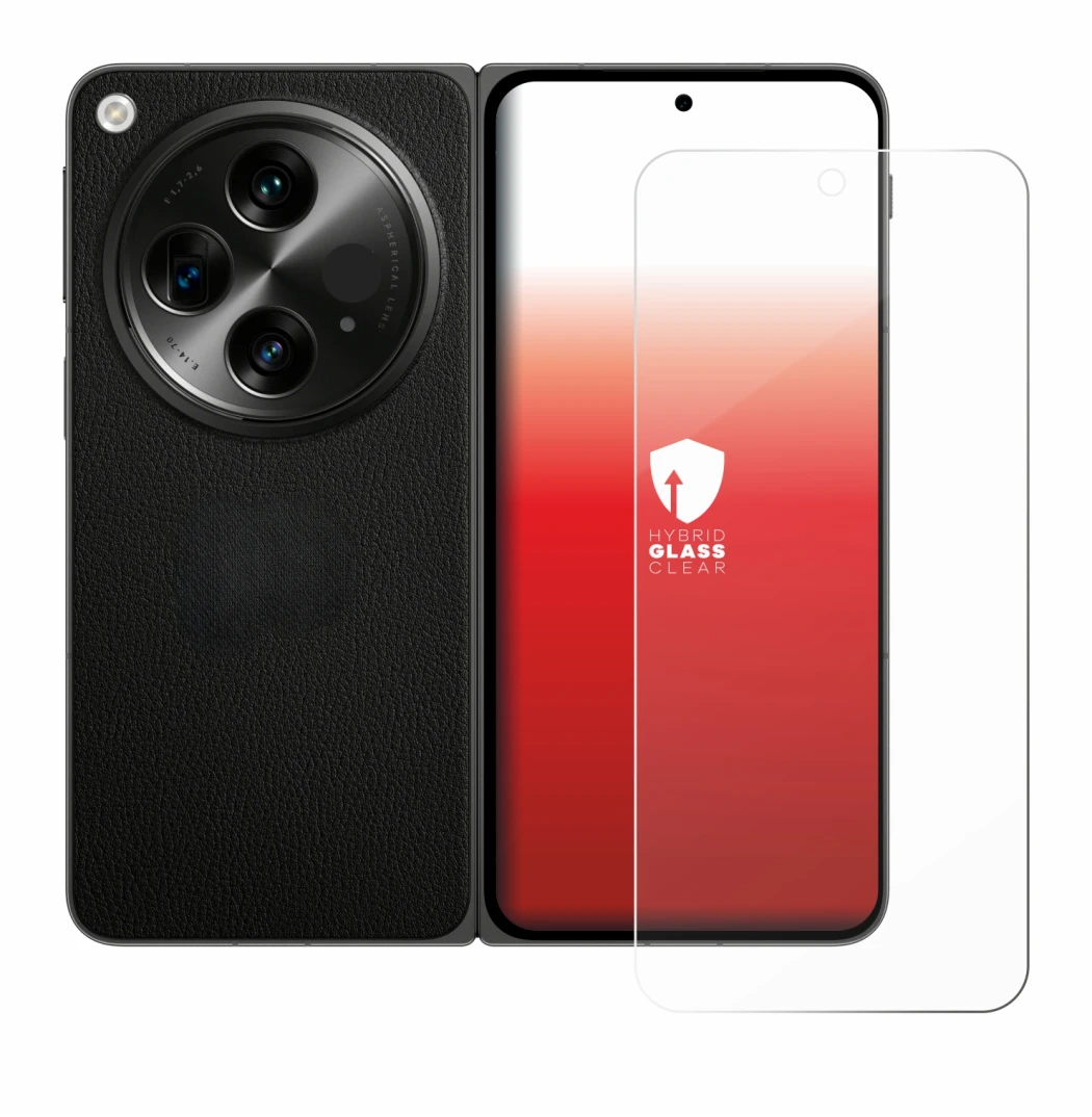 Abbildung des Geräts OnePlus Open mit einer Vielzahl des Displayschutzes.