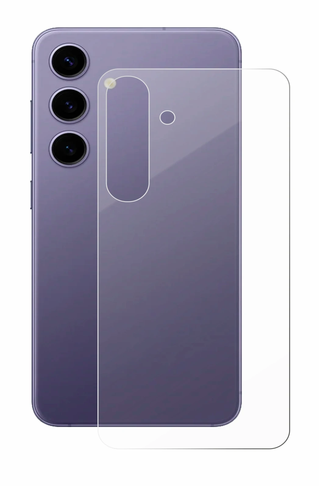 Abbildung des Geräts Samsung Galaxy S24 (Rückseite) mit einer Vielzahl des Displayschutzes.