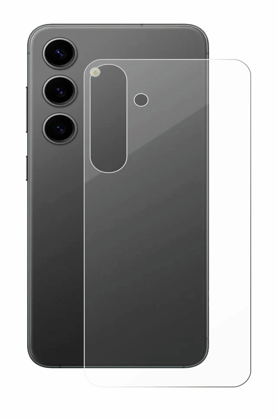 Abbildung des Geräts Samsung Galaxy S24 Plus (Rückseite) mit einer Vielzahl des Displayschutzes.