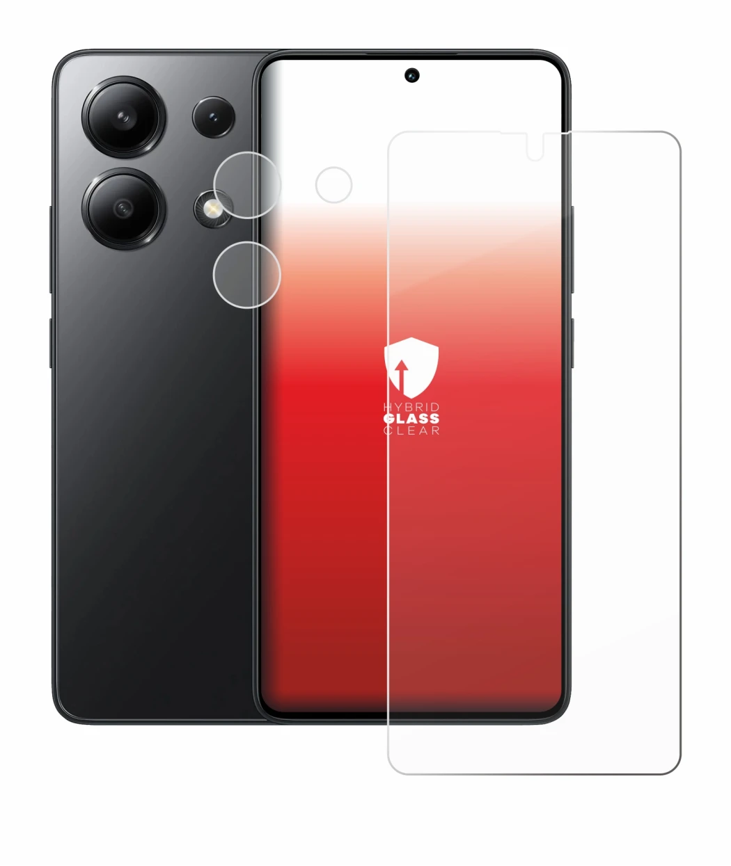 Abbildung des Geräts Xiaomi Redmi Note 13 (Display+Kamera) mit einer Vielzahl des Displayschutzes.