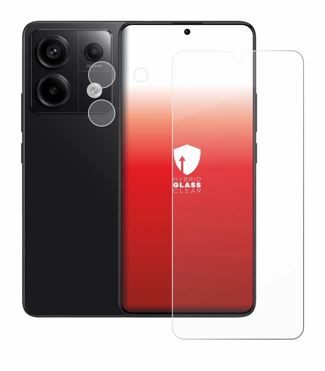 Abbildung des Geräts Xiaomi Redmi Note 13 Pro 5G (Display+Kamera) mit einer Vielzahl des Displayschutzes.