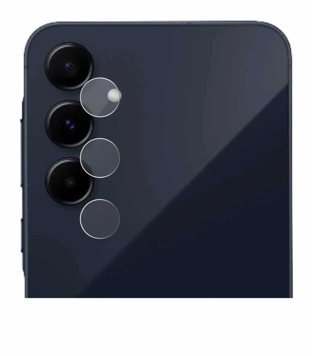 Abbildung des Geräts Samsung Galaxy A55 5G (NUR Kameraschutz) mit einer Vielzahl des Displayschutzes.