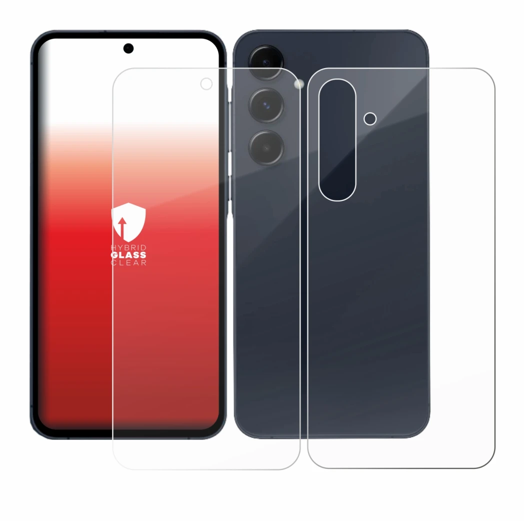 Abbildung des Geräts Samsung Galaxy A35 5G (Display+Rückseite) mit einer Vielzahl des Displayschutzes.