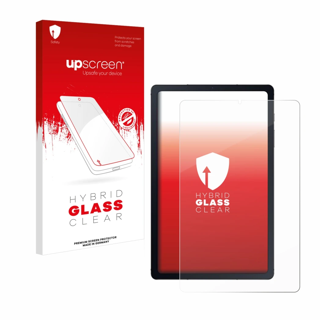 Vorderseite einer Produktverpackung mit dem Markenlogo upscreen. Daneben ist das Gerät Samsung Galaxy Tab S6 Lite WiFi 2024 mi