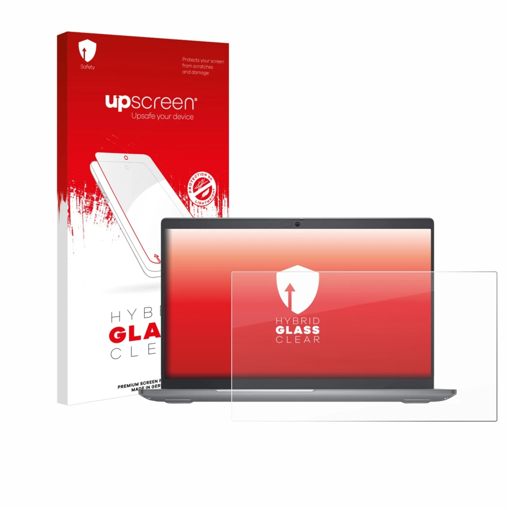 Vorderseite einer Produktverpackung mit dem Markenlogo upscreen. Daneben ist das Gerät Dell Latitude 5550 Laptop mit dem zugeh