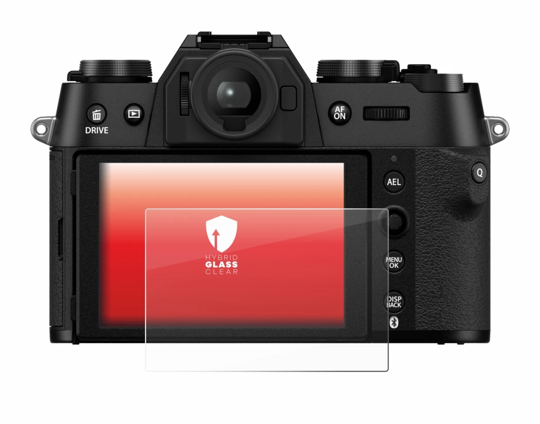 Abbildung des Geräts Fujifilm X-T50 mit einer Vielzahl des Displayschutzes.