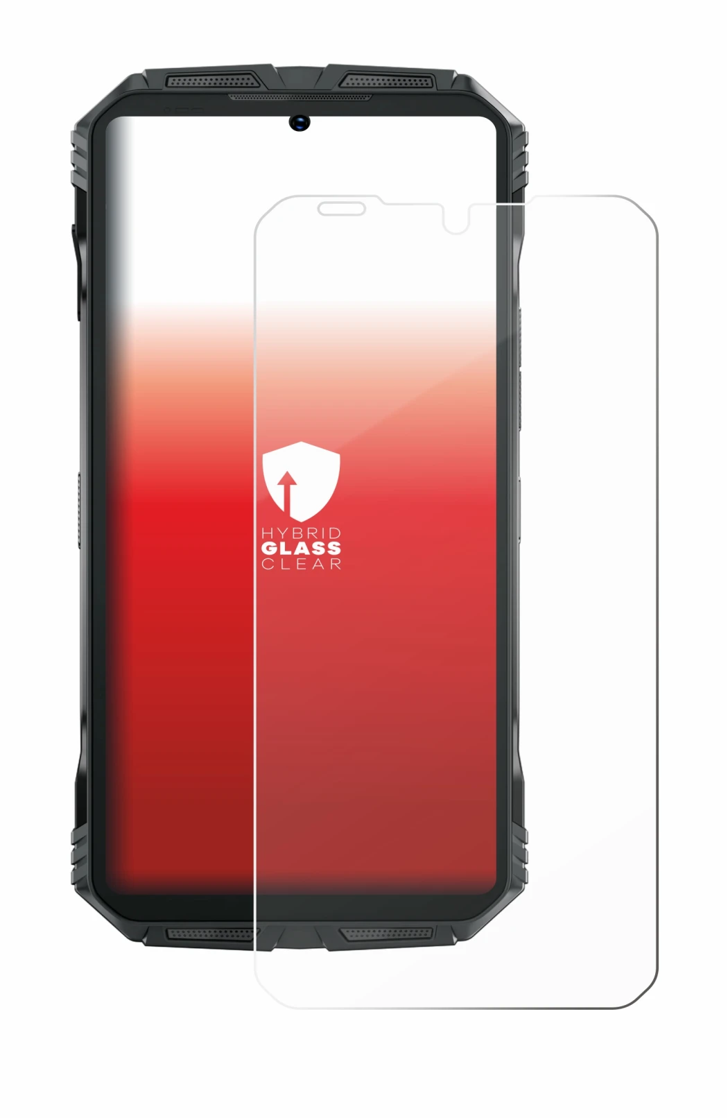 Abbildung des Geräts Doogee S Punk mit einer Vielzahl des Displayschutzes.