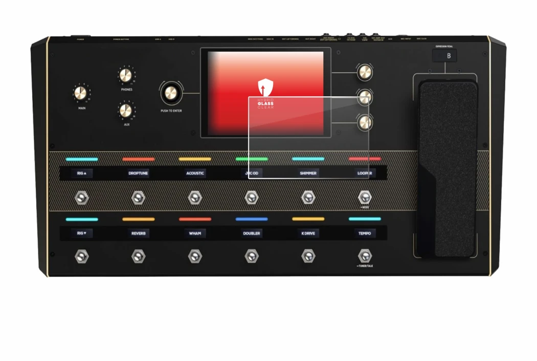 Abbildung des Geräts Headrush Prime mit einer Vielzahl des Displayschutzes.