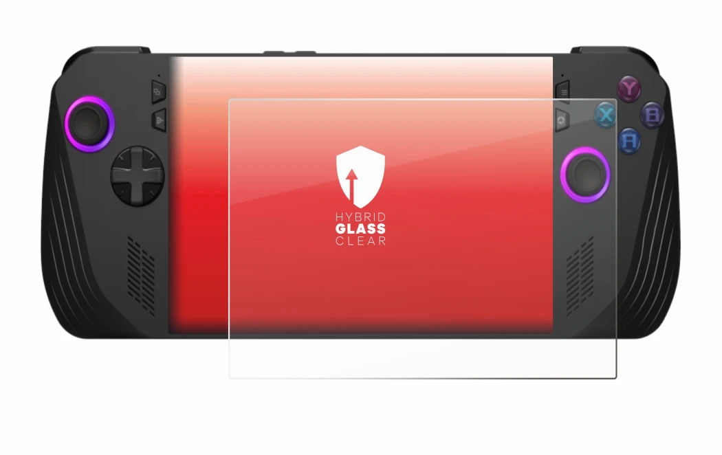 Abbildung des Geräts ASUS ROG Ally X (2024) mit einer Vielzahl des Displayschutzes.