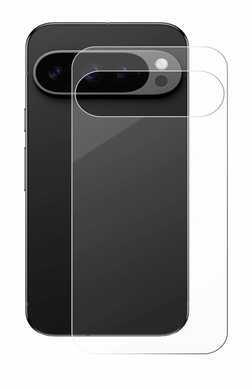 Abbildung des Geräts Google Pixel 9 Pro (Rückseite) mit einer Vielzahl des Displayschutzes.