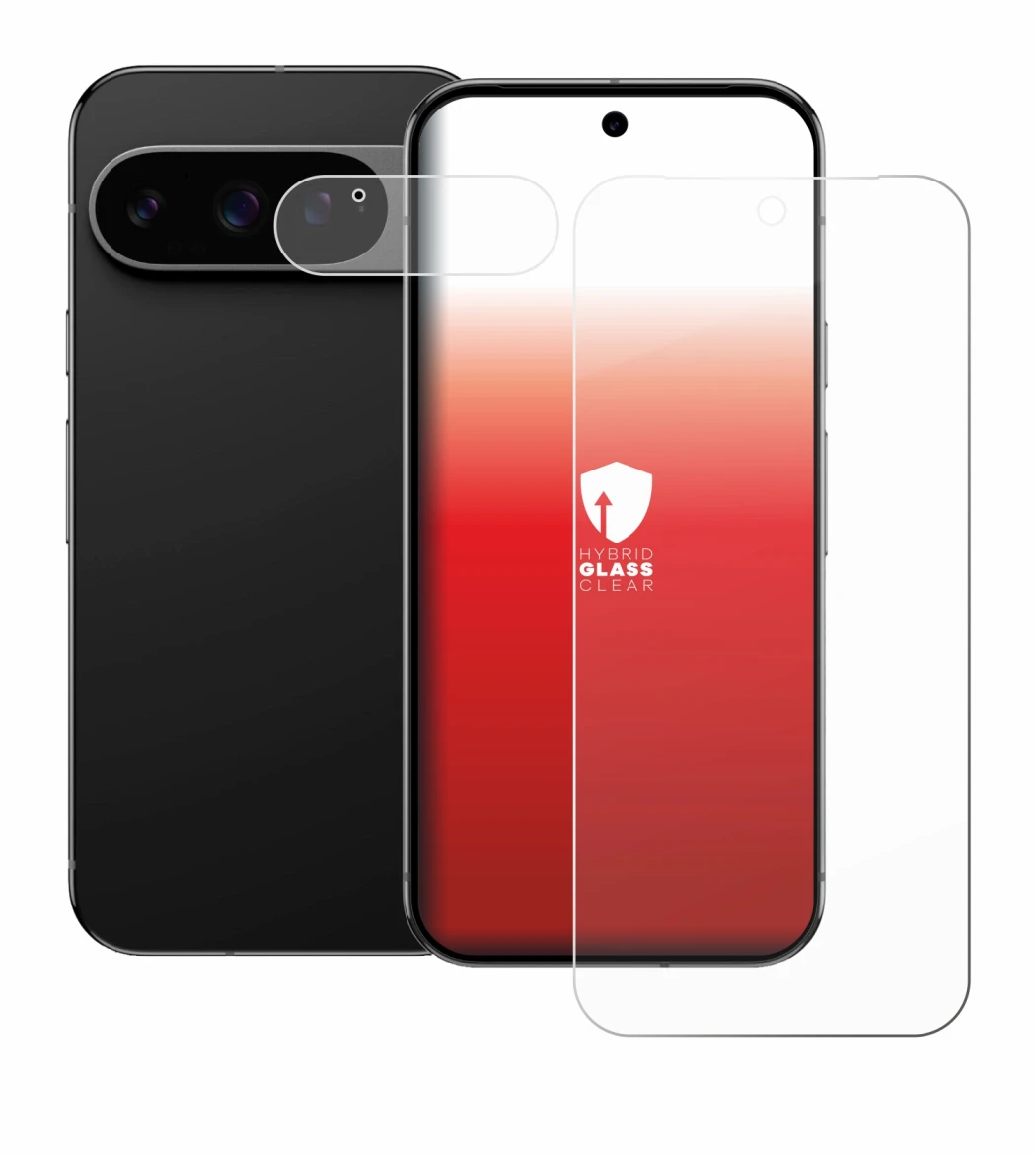 Abbildung des Geräts Google Pixel 9 Pro XL (Display+Kamera) mit einer Vielzahl des Displayschutzes.