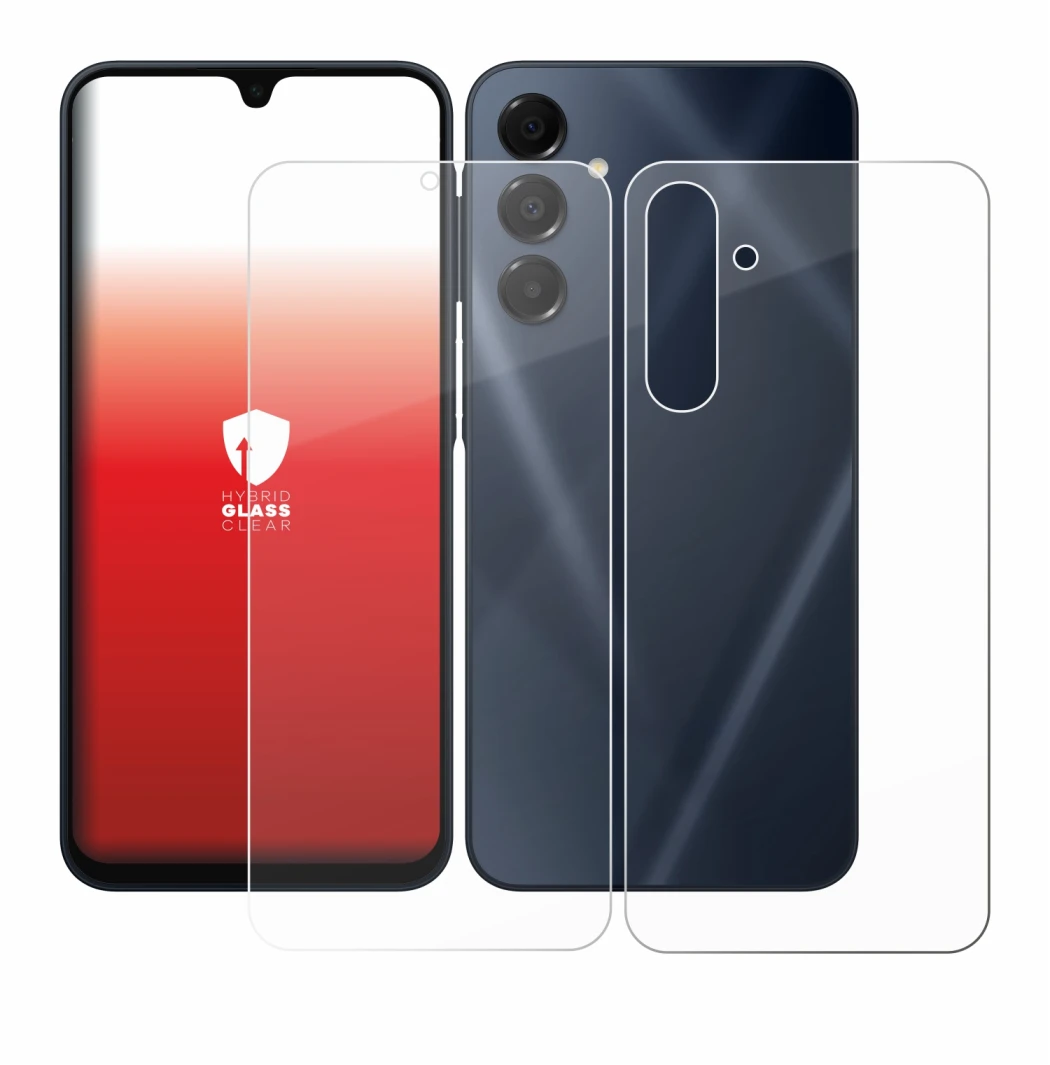 Abbildung des Geräts Samsung Galaxy A16 5G (Display+Rückseite) mit einer Vielzahl des Displayschutzes.