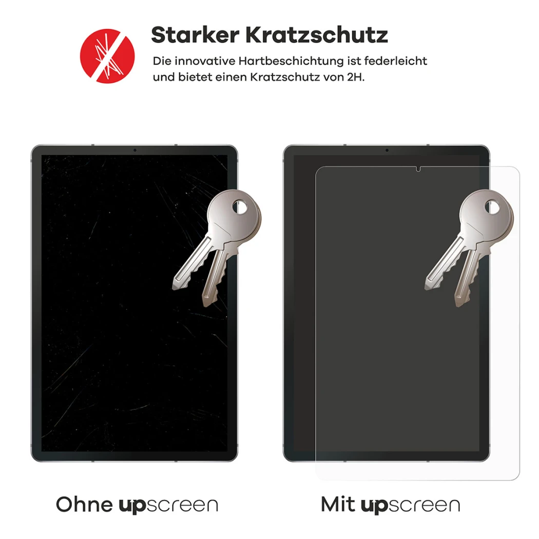 2 Geräte – eines mit upscreen, eines ohne. Zusätzlich sind je 2 Schlüssel abgebildet. Das Gerät ohne upscreen ist stark verkra