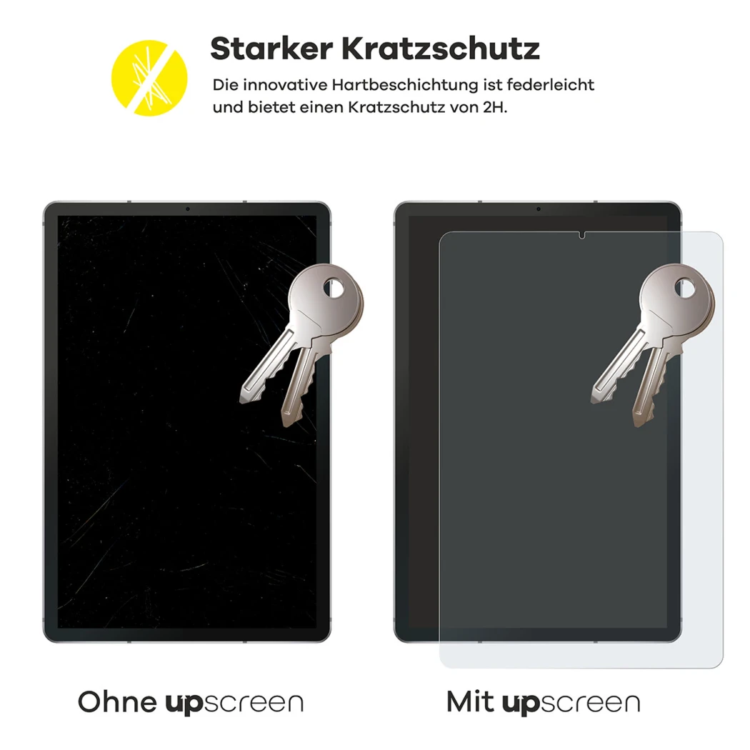 2 Geräte – eines mit upscreen, eines ohne. Zusätzlich sind je 2 Schlüssel abgebildet. Das Gerät ohne upscreen ist stark verkra