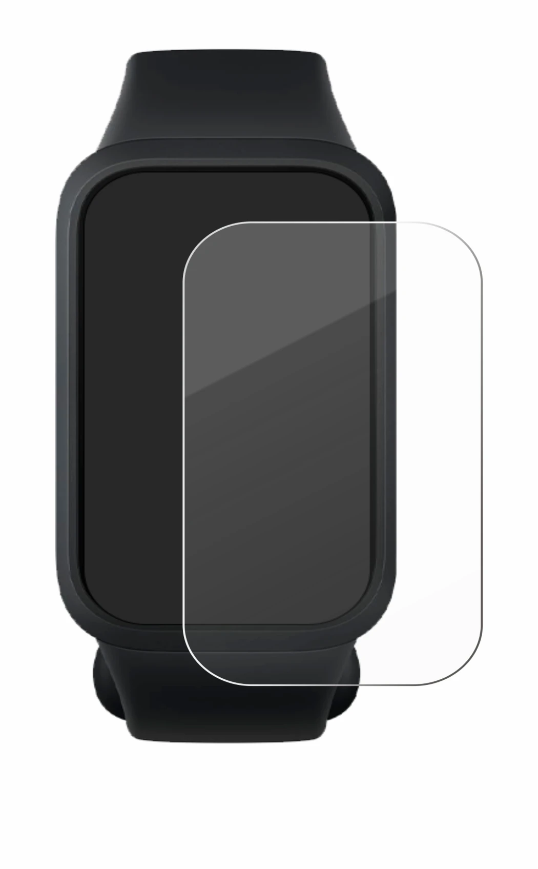 Abbildung des Geräts Xiaomi Smart Band 9 Active mit einer Vielzahl des Displayschutzes.