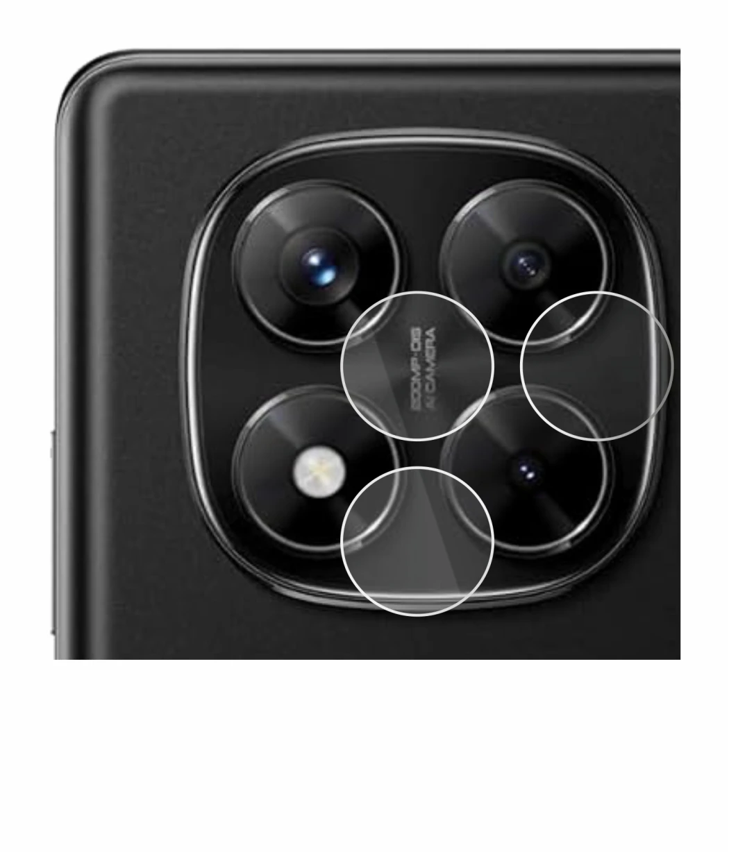 Abbildung des Geräts Xiaomi Redmi Note 14 Pro (NUR Kameraschutz) mit einer Vielzahl des Displayschutzes.