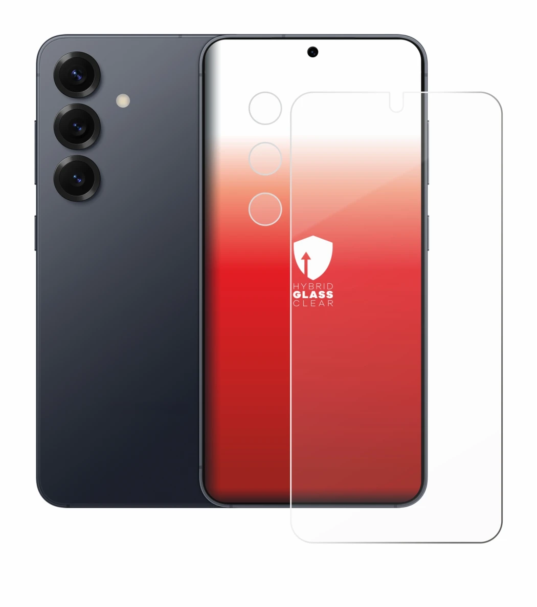 Abbildung des Geräts Samsung Galaxy S25 (Display+Kamera) mit einer Vielzahl des Displayschutzes.