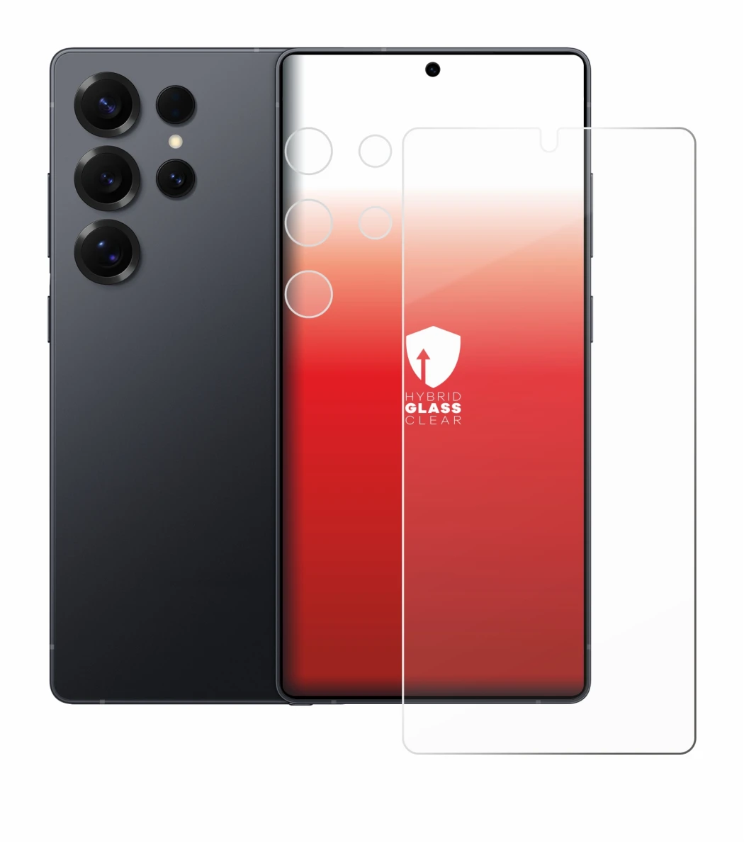 Abbildung des Geräts Samsung Galaxy S25 Ultra (Display+Kamera) mit einer Vielzahl des Displayschutzes.